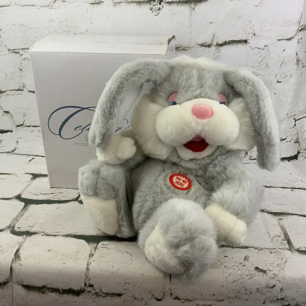 House Of Lloyd Tickle Me Bunny Animated Toy Gray Plush Easter New with Box‎